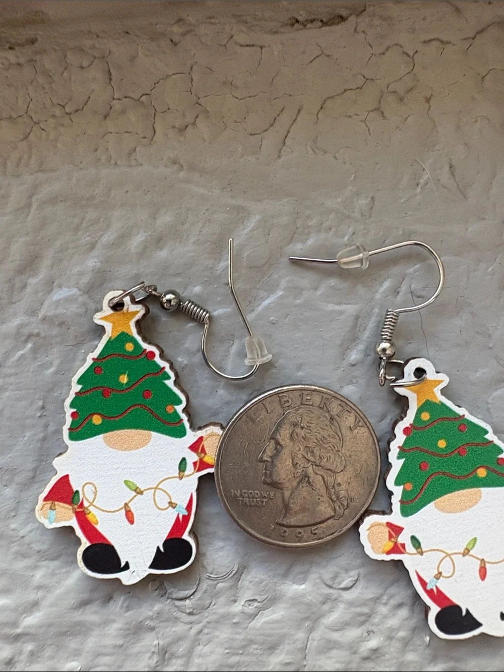 Festive Green Christmas Tree Gnome Earrings
